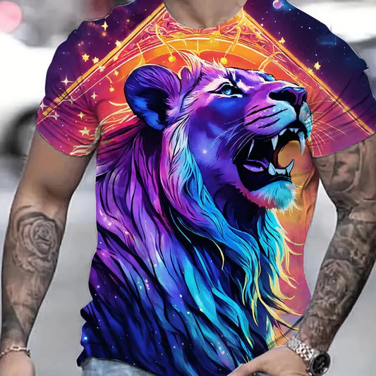 Summer T Shirt Men Casual Lion Pattern Tops Tee Clothing Large Size Animal Print Short Sleeve Outdoor Breathable Sports T-shirt (Copy) (Copy) (Copy)